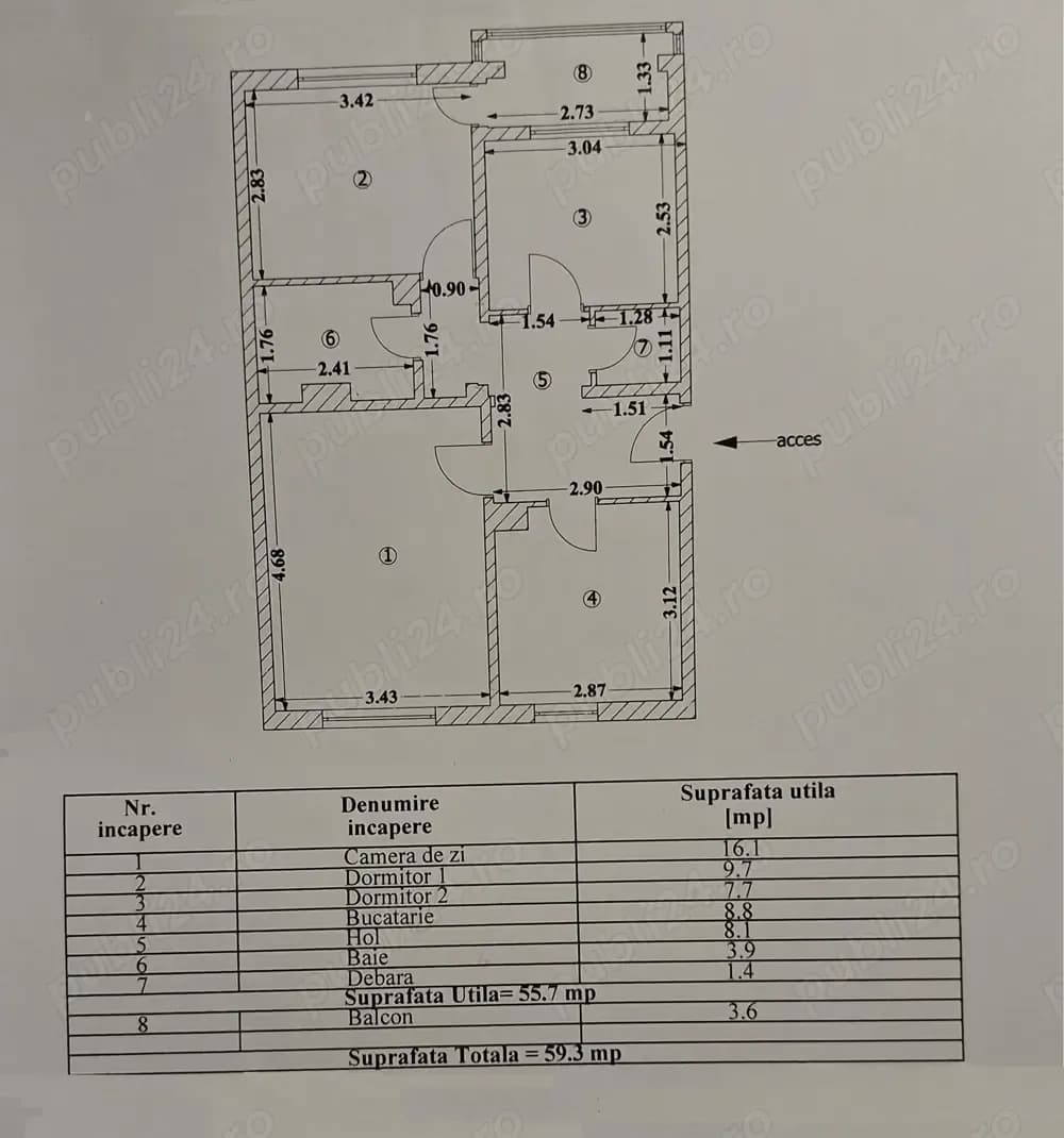 Ofer spre vanzare apartament 3 camere decomandate zona Inel II