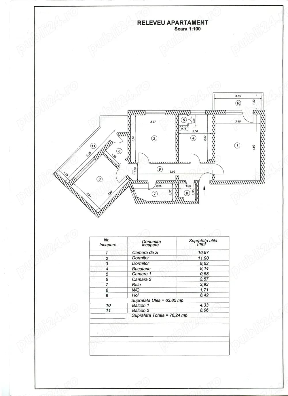 Vând Apartament decomandat, 3 camere   Lăpușneanu - Dacia   etaj 4