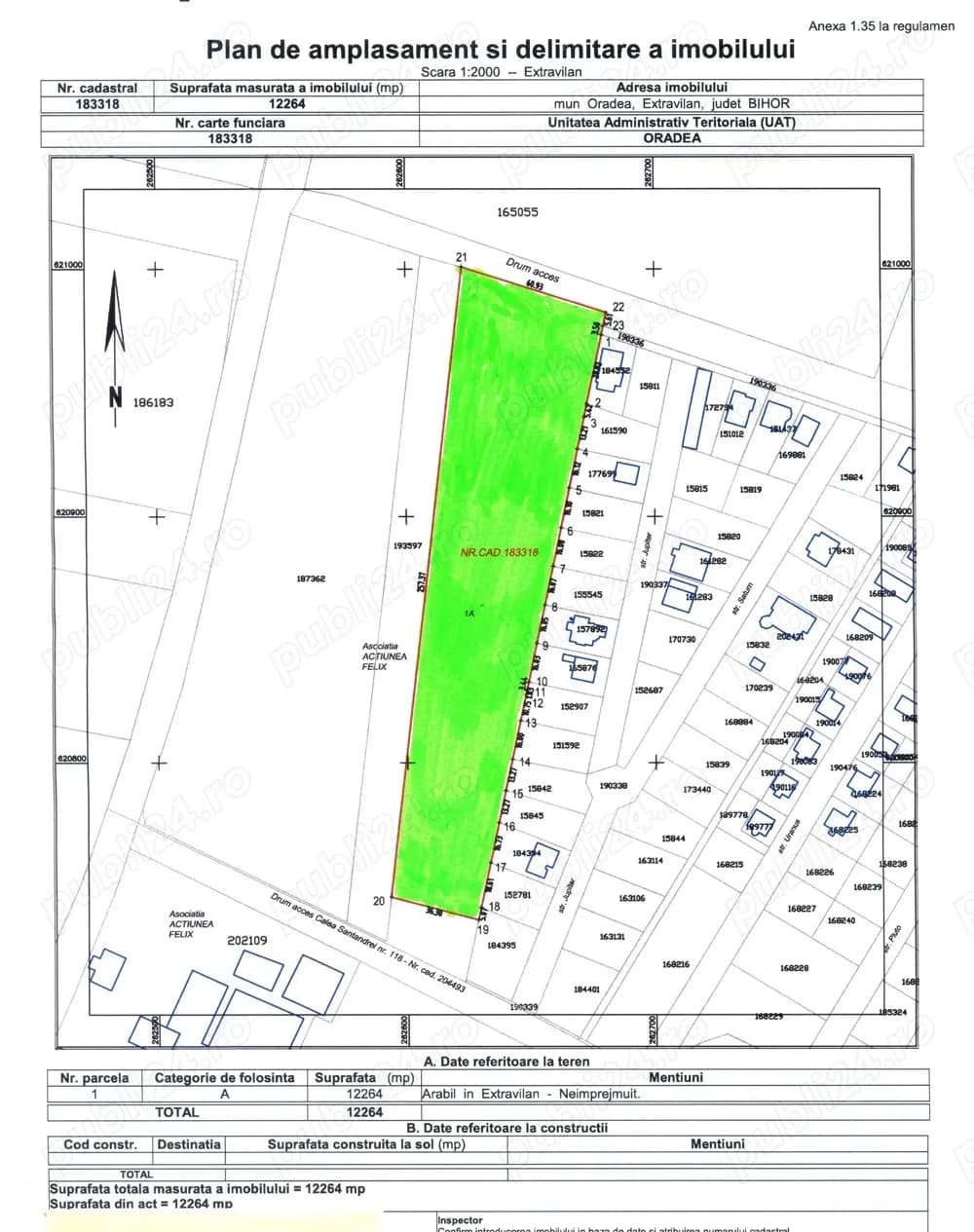 Teren extravilan Oradea 12264 MP langa Calea Santandrei, str Jupiter