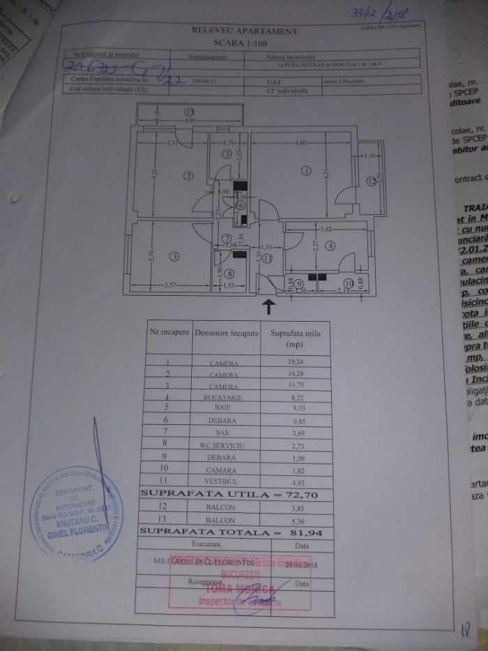 Apartament 3 camere,confort 1 sporit,Baicului,decomandat,etaj 1