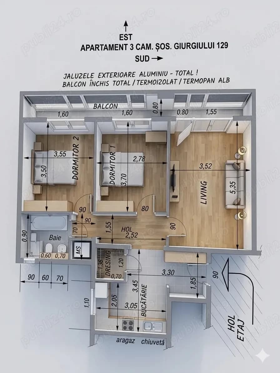 Apt. 3 camere decomandat 70mp Sos.Giurgiului 129 bl.2A, sector 4 - imagine 1