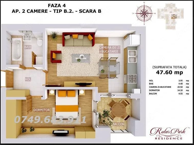 Proprietar   Ap 2 cam dec   studio 47,60mp | Metrou Pacii | Etaj 1 |  Rotar Park 1 - imagine 1