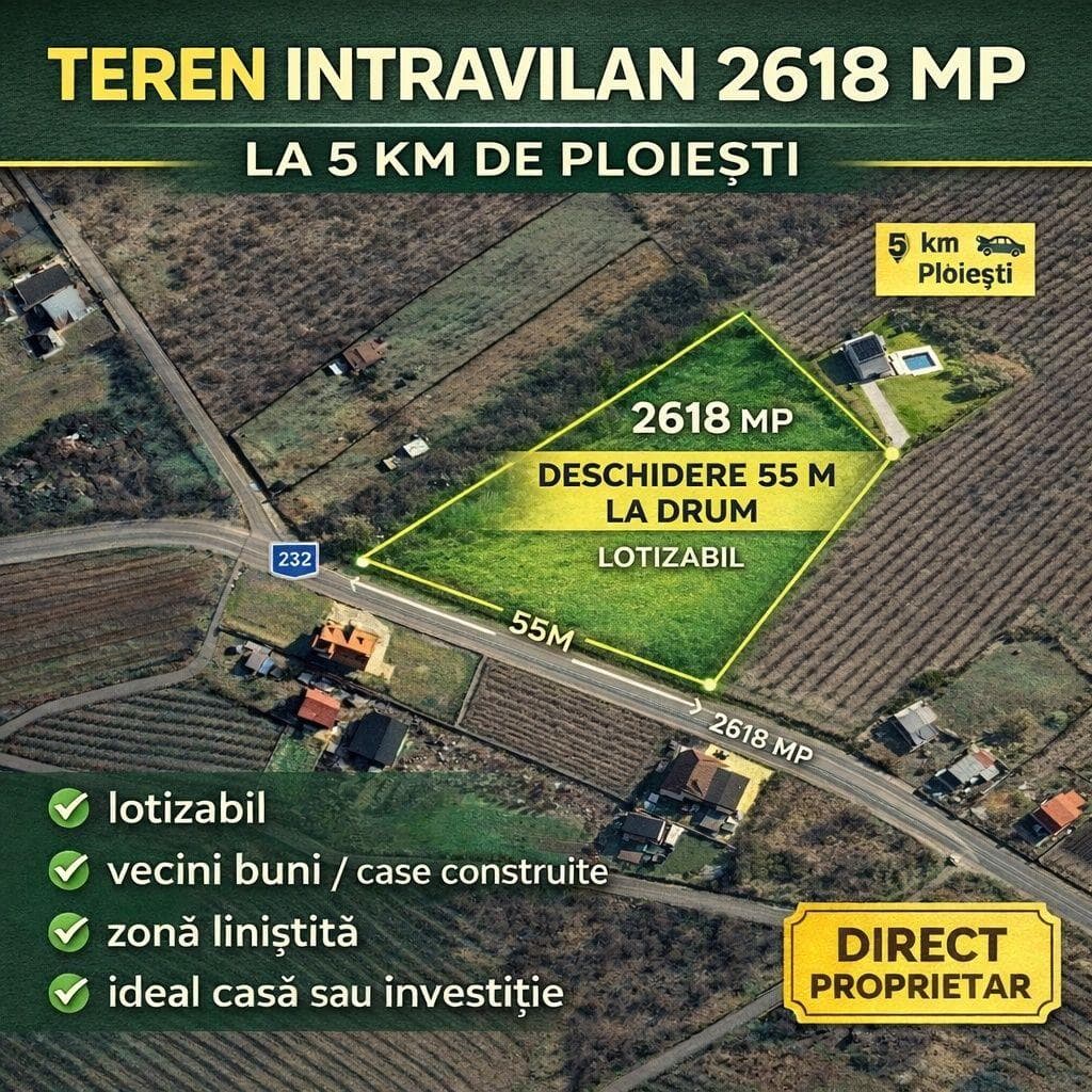 Teren intravilan 2618 mp, Bucov-Plopu, 5 km Ploiesti, deschidere 55 m - imagine 1