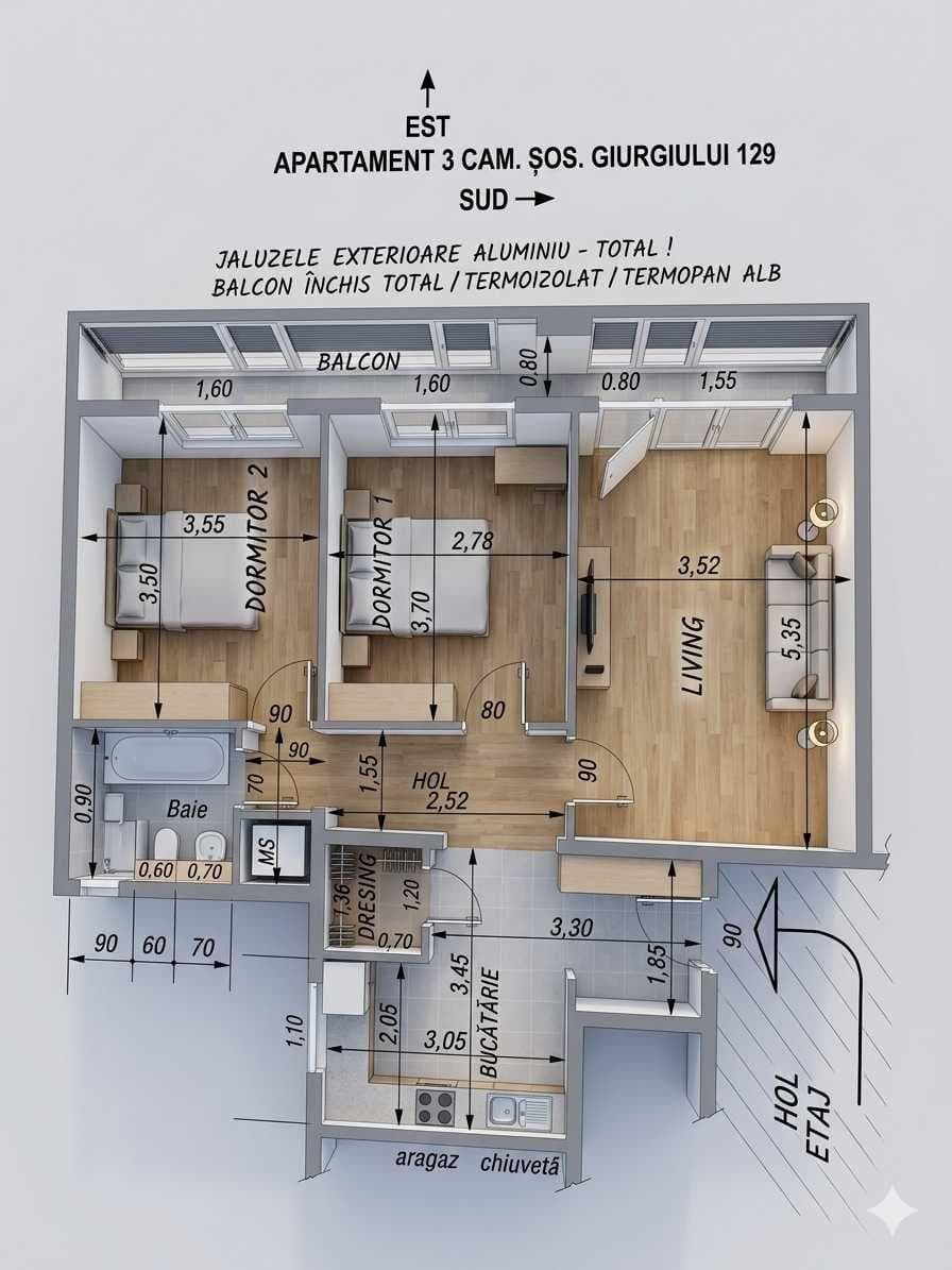Apt. 3 camere decomandat 70mp/Sos.Giurgiului 129 bl.2A, sector 4 - imagine 1