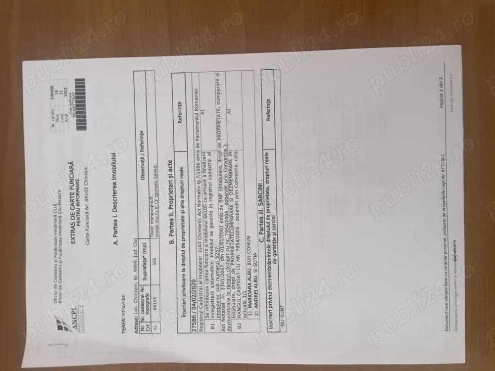 Teren intravilan de vanzare in Chinteni, aproape de Cluj Napoca 580 m2